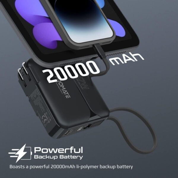 Promate PowerPack-20Pro 20000mAh Built-in Cables - Image 2